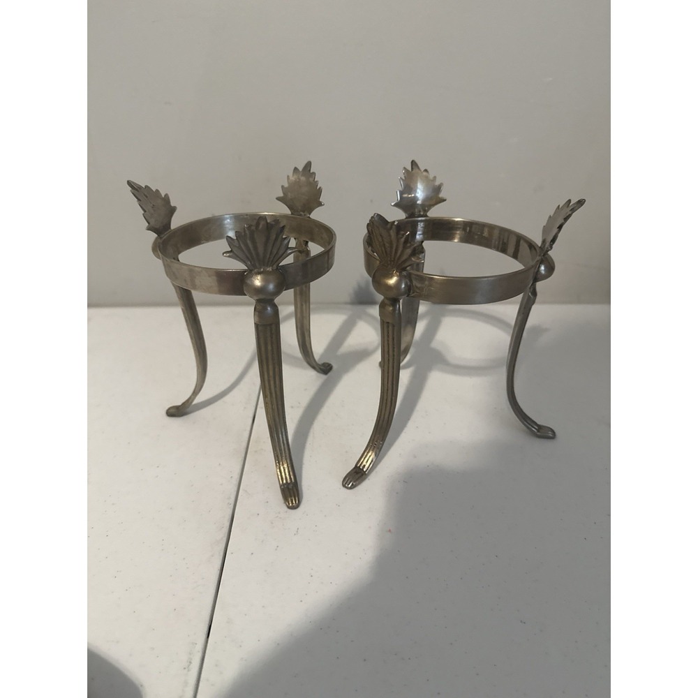 Vintage Pair Ornate BOHO Metal Display stands For Spheres, Bowls Or Candles.